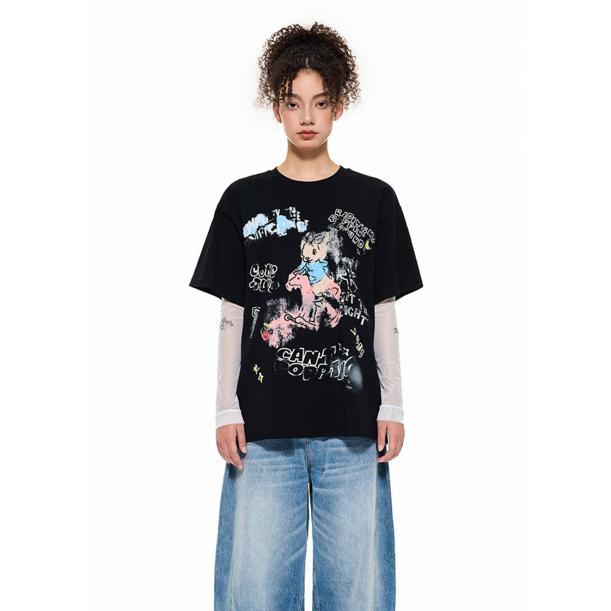 Alexia Sandra Printed Graffiti Rabbit T-Shirt Black