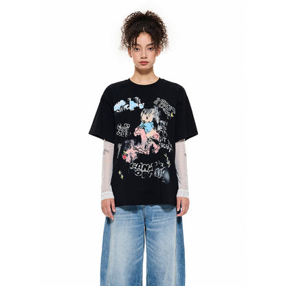 Alexia Sandra Printed Graffiti Rabbit T-Shirt Black