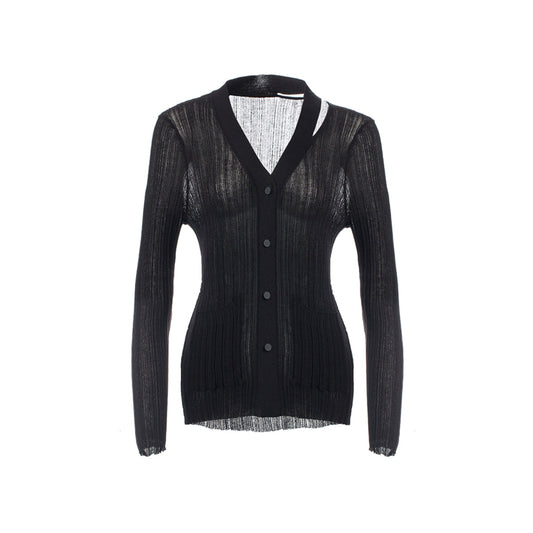 Cottia V-Neck Knit Cardigan Top Black