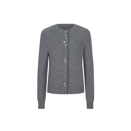 Herlian Designer Buttons Slim-Fit Knitted Cardigan Grey