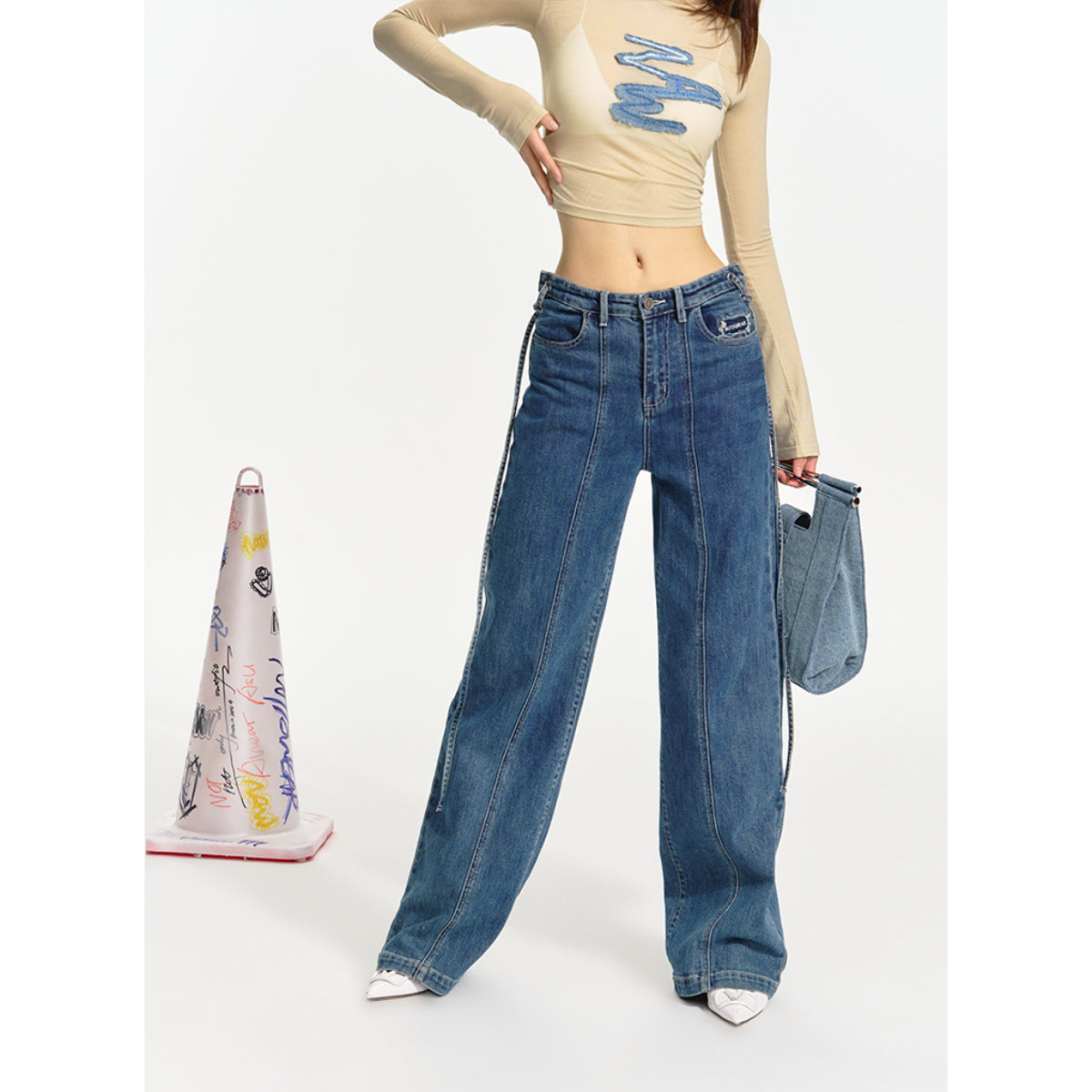 NotaWear Back Tie Denim Pants Blue