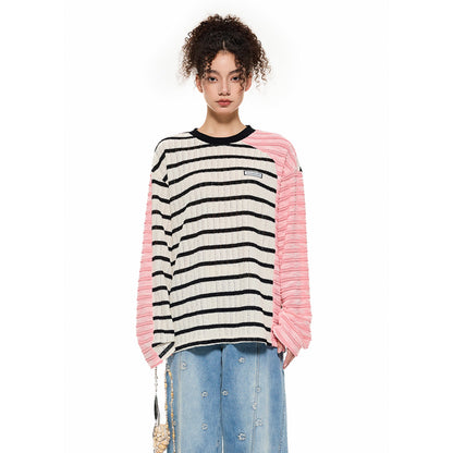 Alexia Sandra Irregular Striped Patchwork L/S Top Pink