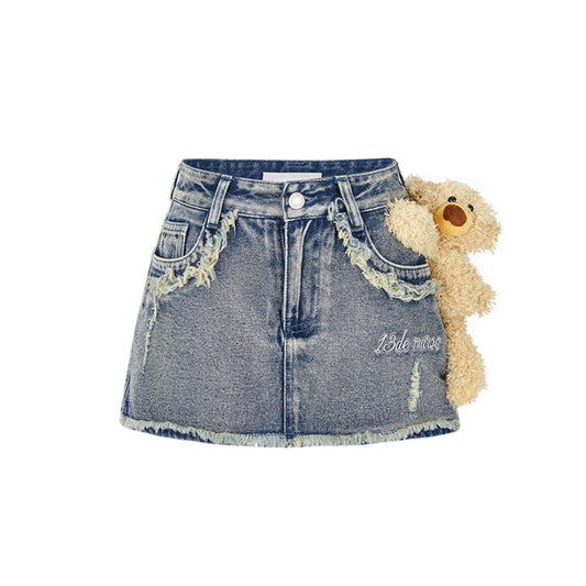 13De Marzo Plush Bear Retro Logo Chain Denim Shorts Blue