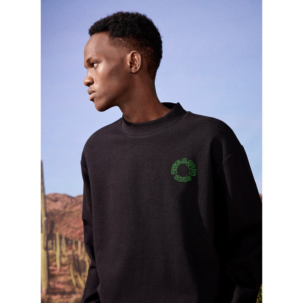 AFGK Half Turtleneck Basic Waffle Embroidery Logo L/S Tee Black