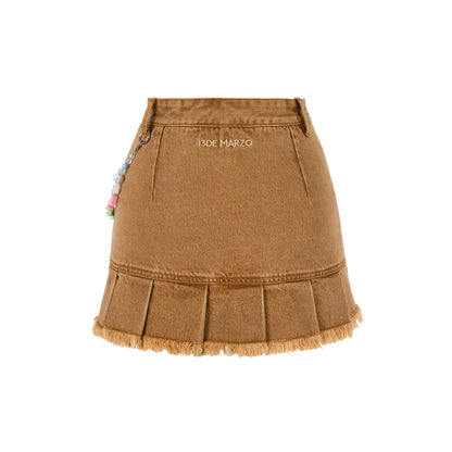 13De Marzo Logo Bead Chain Denim Skirt Brown