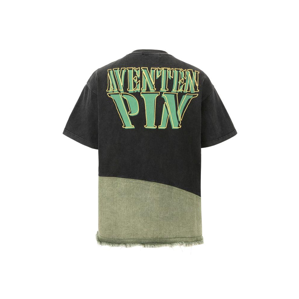 Aventen Pin Denim Bottom Patchwork Tee Black