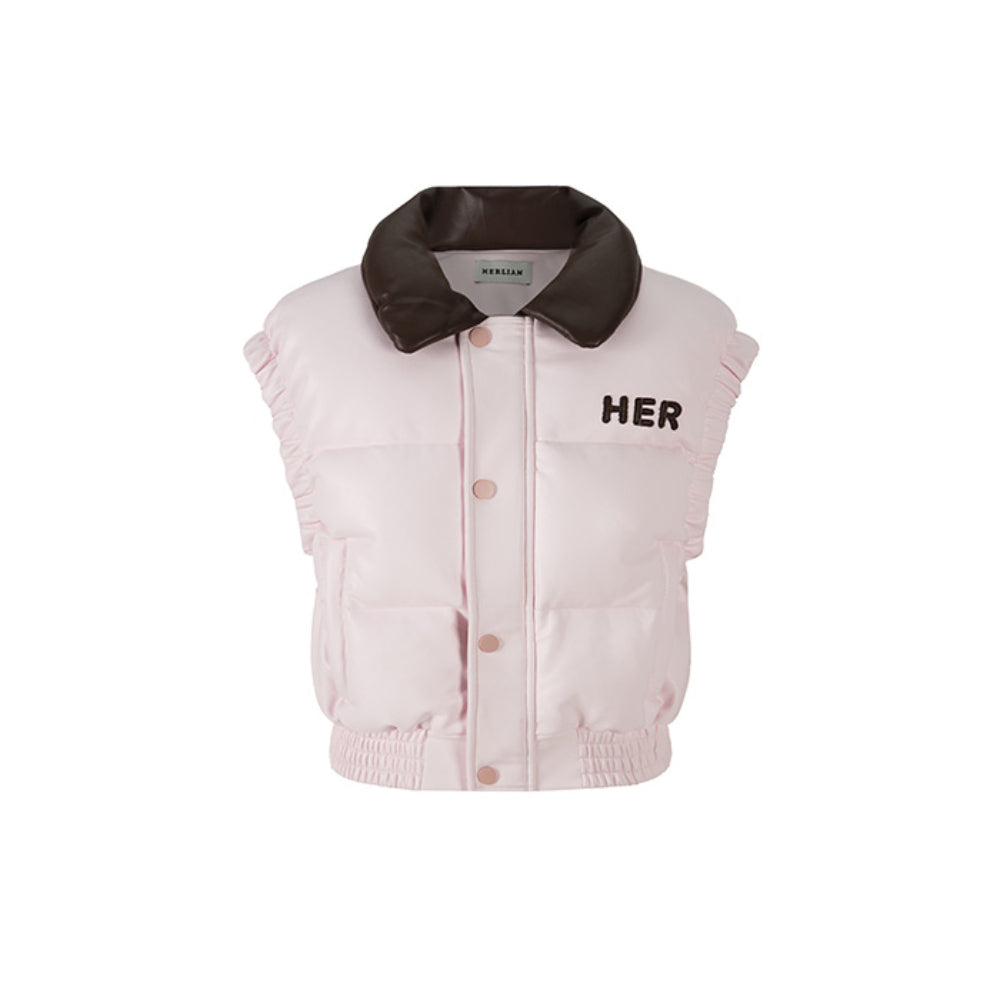 Herlian Embroidery Logo Down Vest Coat Pink