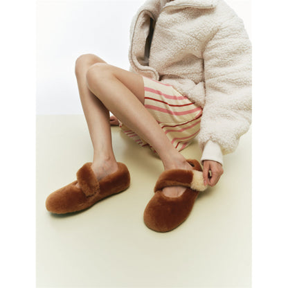 HALFAWAKE Wool Stripe Flat Fur Slip On Brown