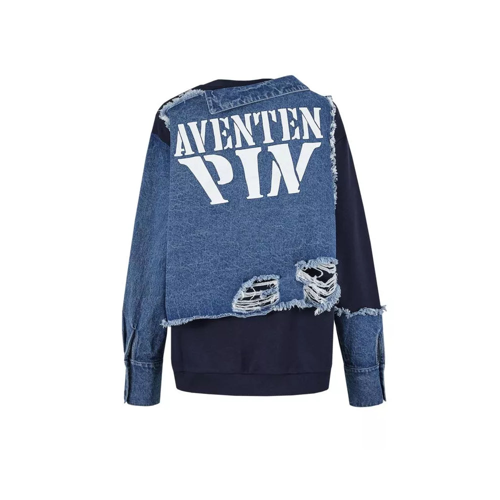 Aventen Pin Denim Deconstruction Shirt Sweater Navy