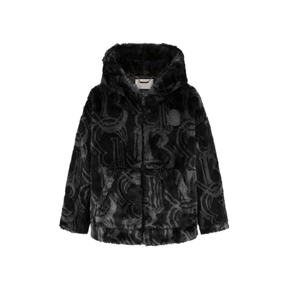 13De Marzo Artificial Fur Logo Hooded Coat Black