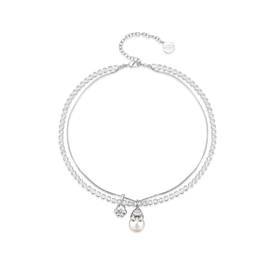 Lost In Echo Yetti Double-Layer Pearl Necklace Sliver