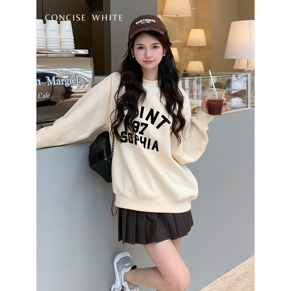 Concise-White 97 Logo Crewneck Sweater Apricot