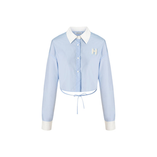 Herlian Embroidery Logo Back Split Shirt Blue