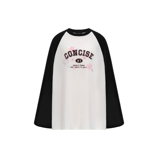 Concise-White Floral Logo Raglan L/S Tee Black