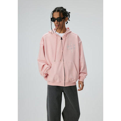 AFGK Basic Embroidery Logo Zip Up Hoodie Pink