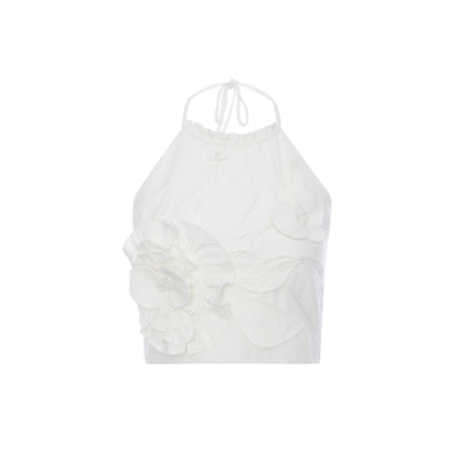 Rocha Roma Handmade Floral Vest Top White