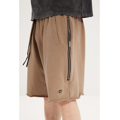 CATSSTAC Double Zipper Washed Shorts Khaki