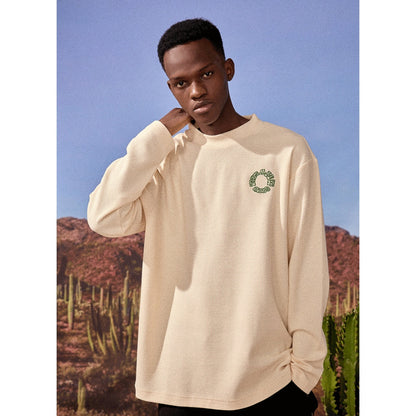 AFGK Half Turtleneck Basic Waffle Embroidery Logo L/S Tee Cream