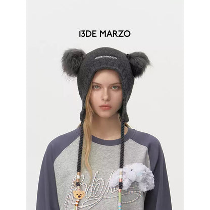 13De Marzo Ear Bear Knit Beanie Dark Gray