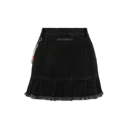 13De Marzo Logo Bead Chain Denim Skirt Black