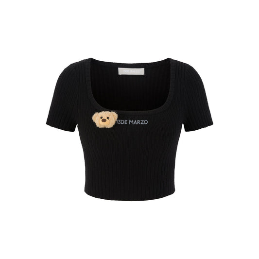 13De Marzo Basic Square Neck Slim-Fit Crop Top Black