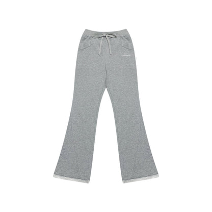 AsGony Embroidery Logo Flare Sweat Pants Grey