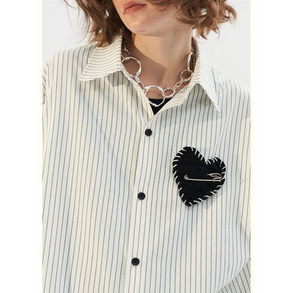 Moditec Heart Patch Striped Oversize Shirt