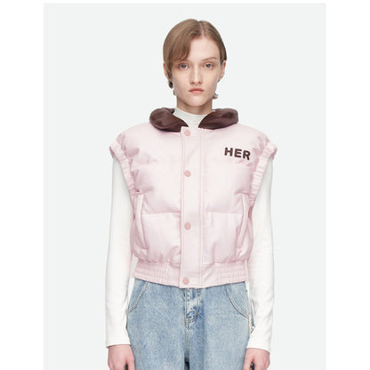 Herlian Embroidery Logo Down Vest Coat Pink