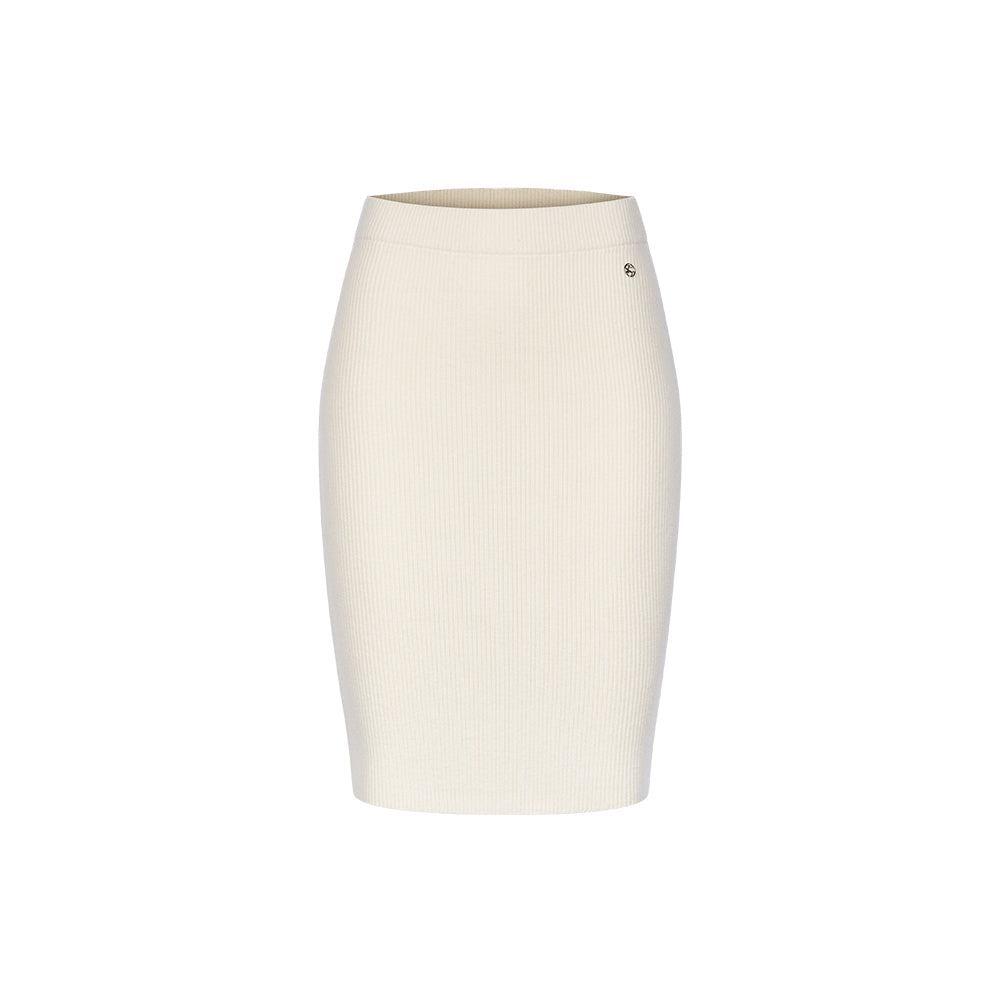 Sheer Luck Alba Metal Logo Knit Skirt White