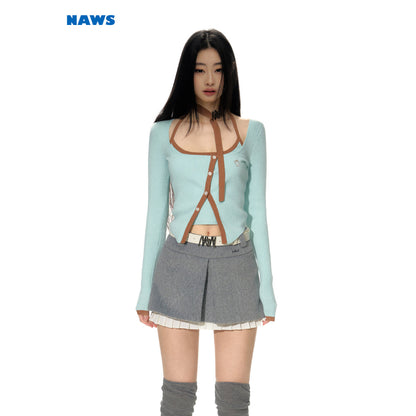 NotaWear Color Blocked Slanted Cardigan Blue