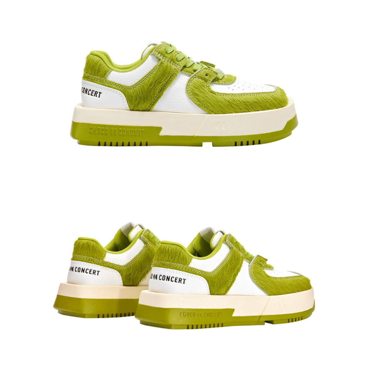 Choco Concert Mis-Matched Horsehair Square Toe Sneaker Lime Green