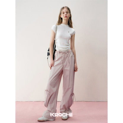 Kroche Bow Ties Thin Cargo Pants Pink