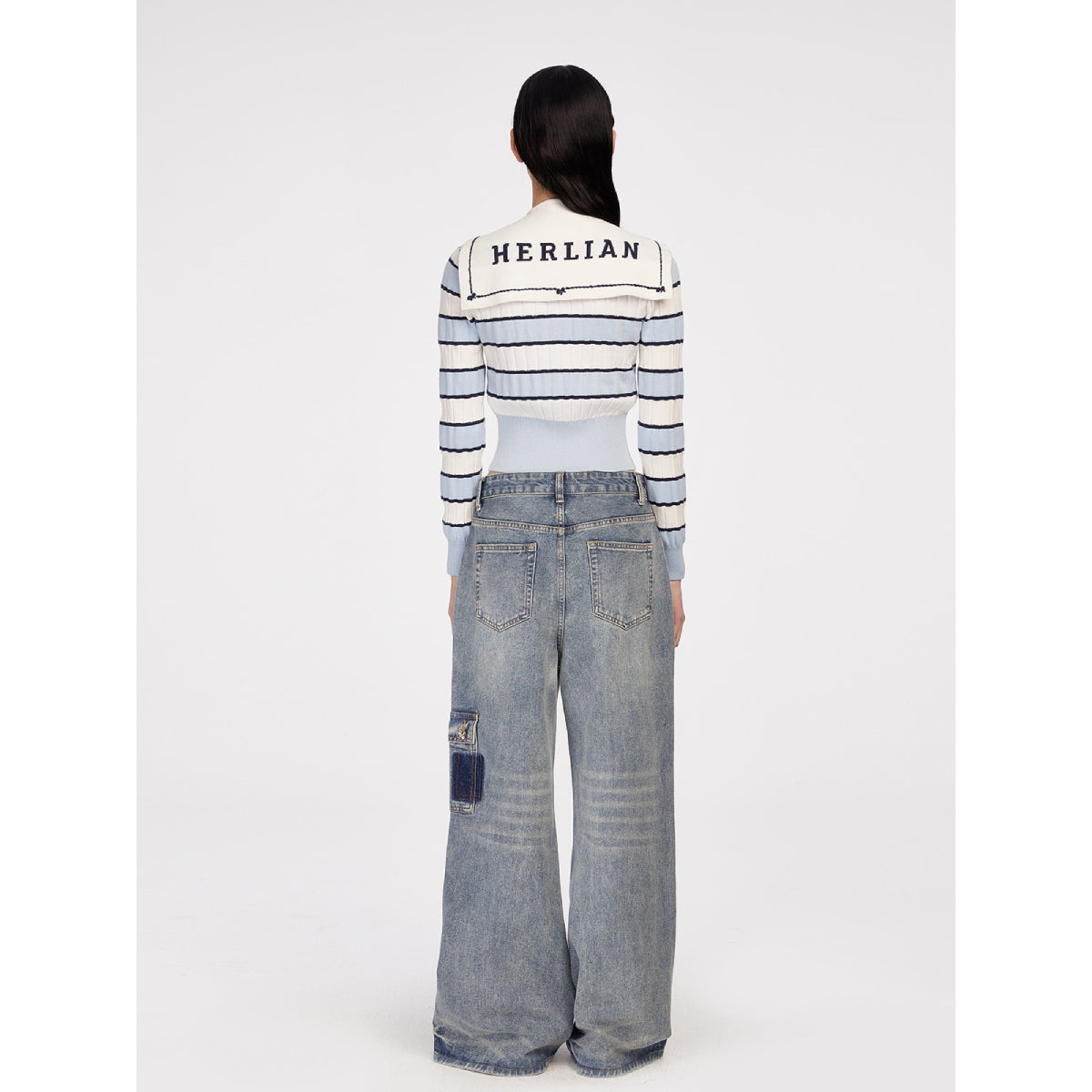 Herlian Detachable Navy Collar Striped Sweater Blue