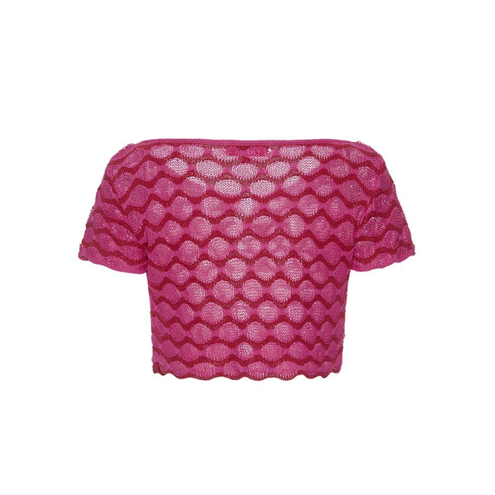 Palavas Mesh Hollow Knit Short Sleeve Top Pink