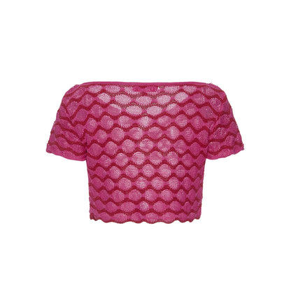 Palavas Mesh Hollow Knit Short Sleeve Top Pink