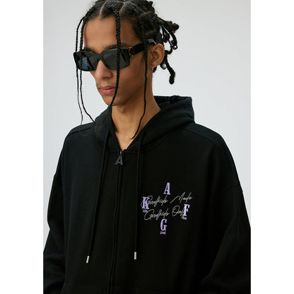 AFGK Basic Embroidery Logo Zip Up Hoodie Black