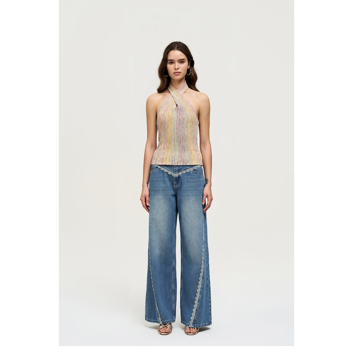 Palavas Lace Edge Relaxed Fit Loose Denim Pants