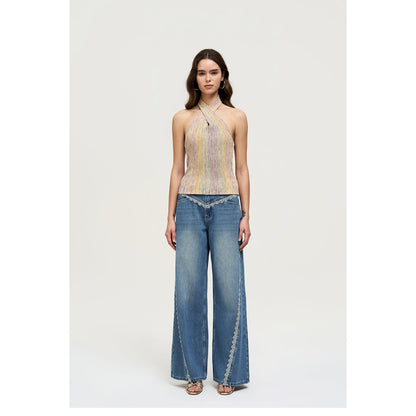 Palavas Lace Edge Relaxed Fit Loose Denim Pants