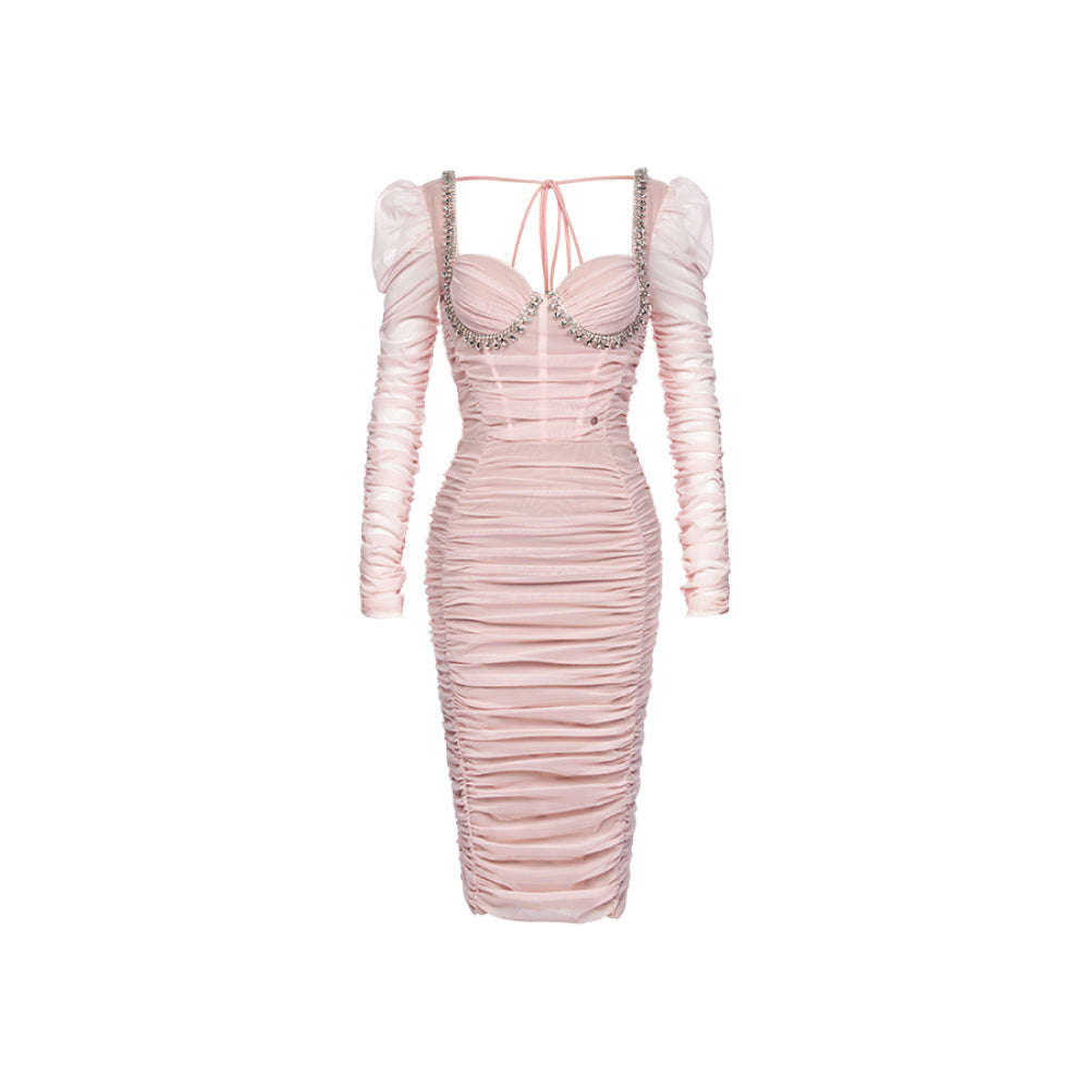 Sheer Luck Marisa Rhinestone Mesh Dress Pink