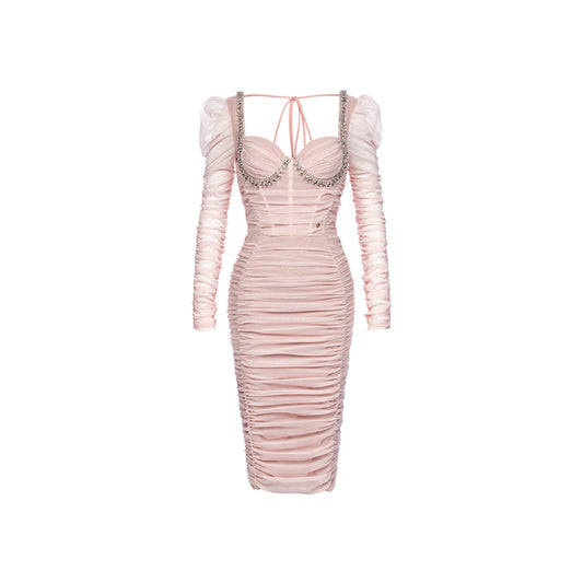 Sheer Luck Marisa Rhinestone Mesh Dress Pink