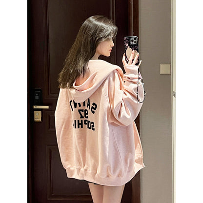 Concise-White Back 97 Logo Zip Up Hoodie Pink