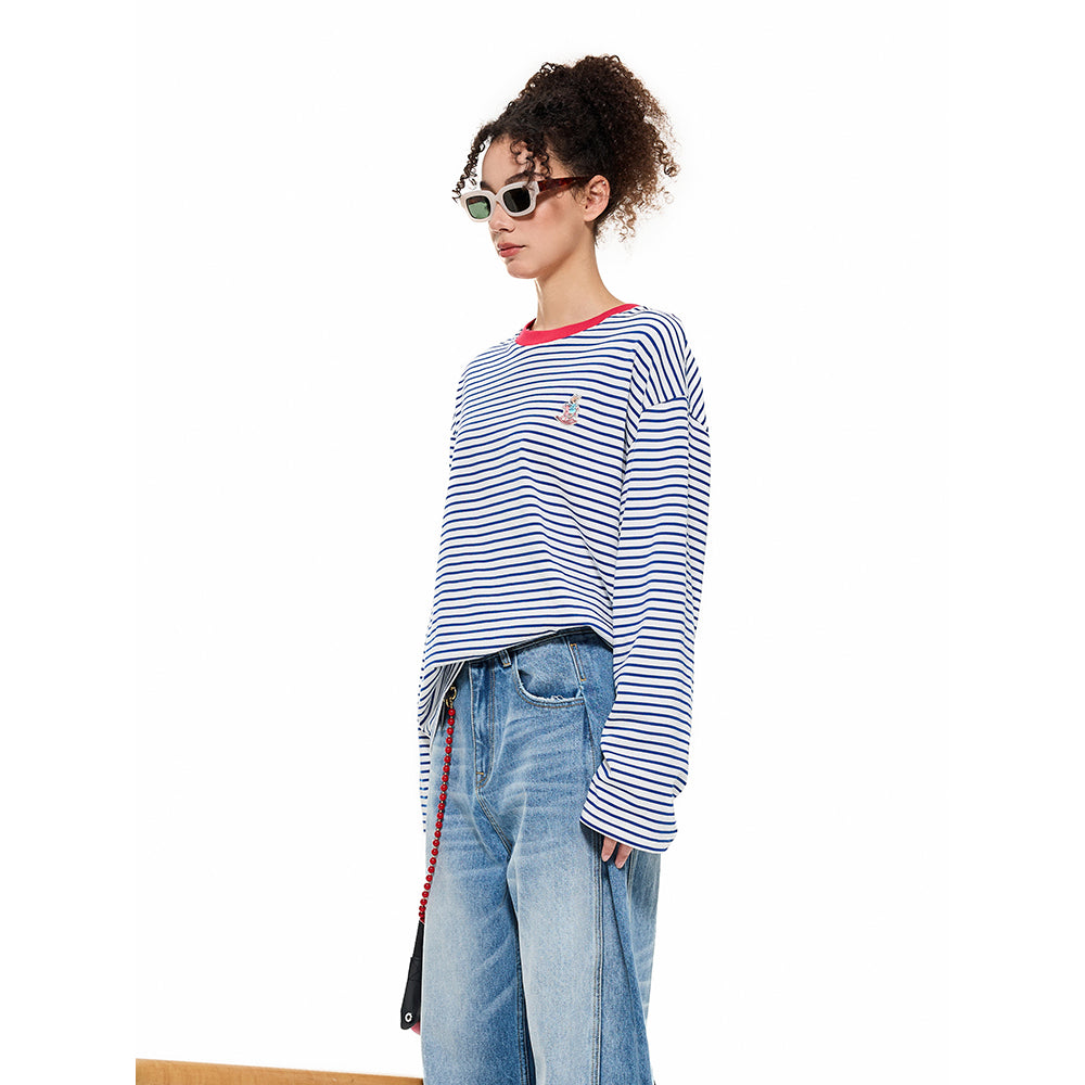 Alexia Sandra Embroidery Small Rabbit Striped L/S Tee Blue