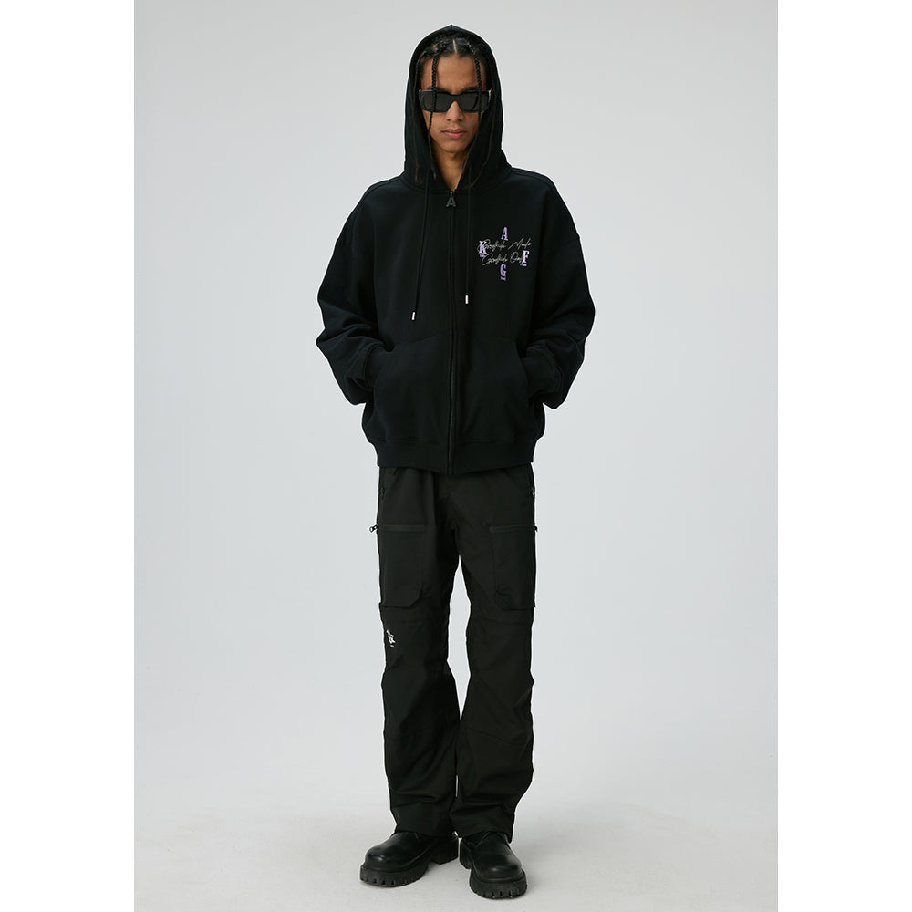 AFGK Basic Embroidery Logo Zip Up Hoodie Black