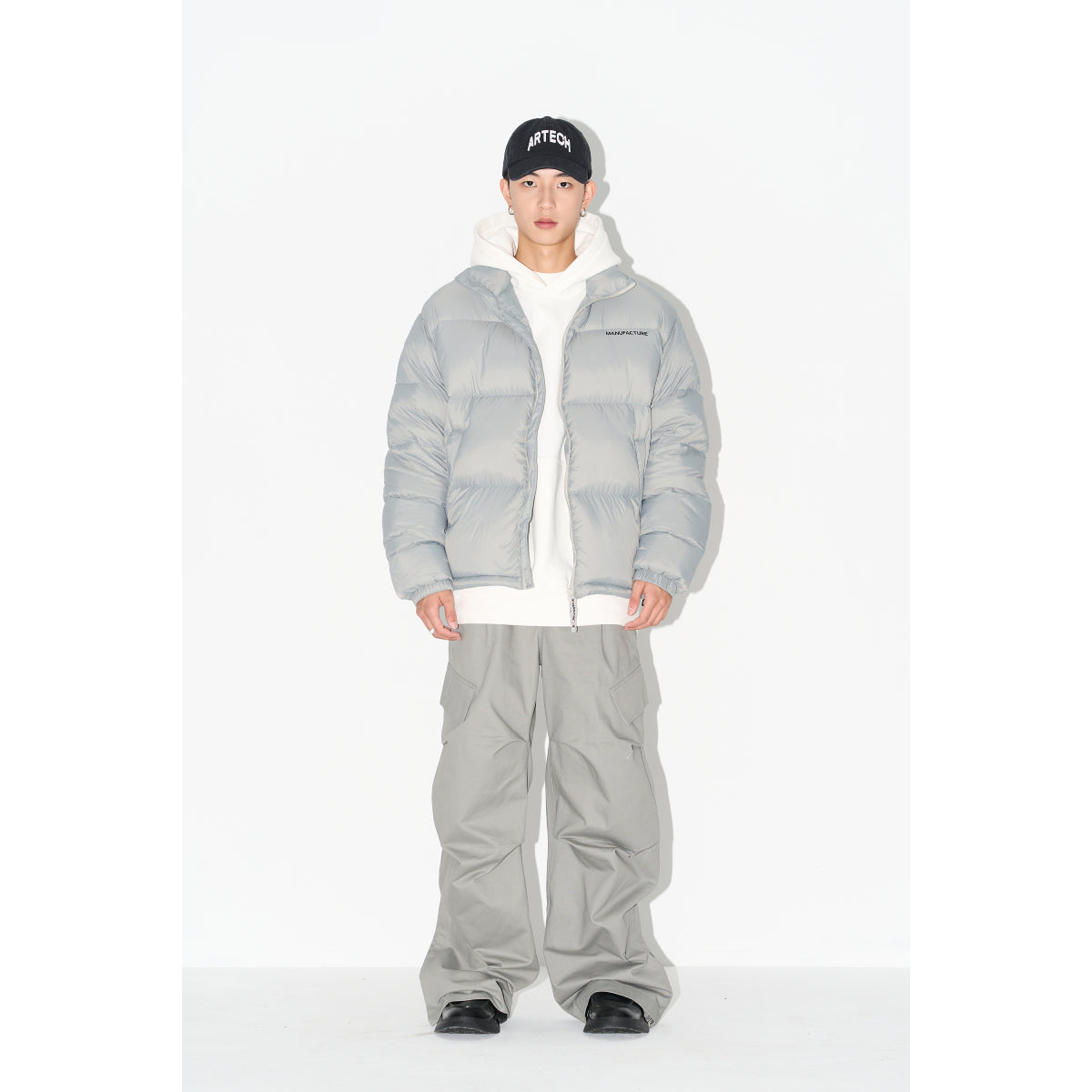 MANUFACTURE Uniform Basic Logo Down Jacket Grey