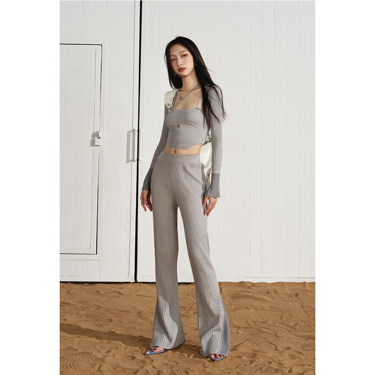 NotAwear Ice Silk Stretch Knitted Flare Pants Grey