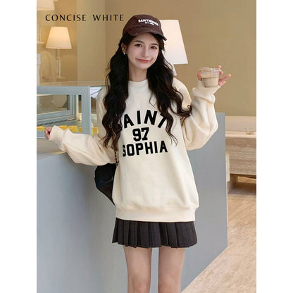 Concise-White 97 Logo Crewneck Sweater Apricot