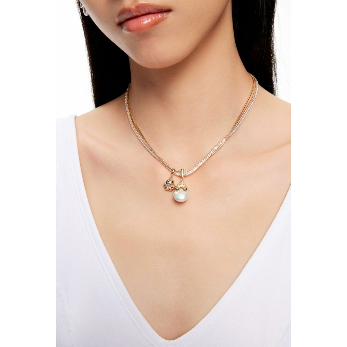 Lost In Echo Yetti Double-Layer Pearl Necklace Gold