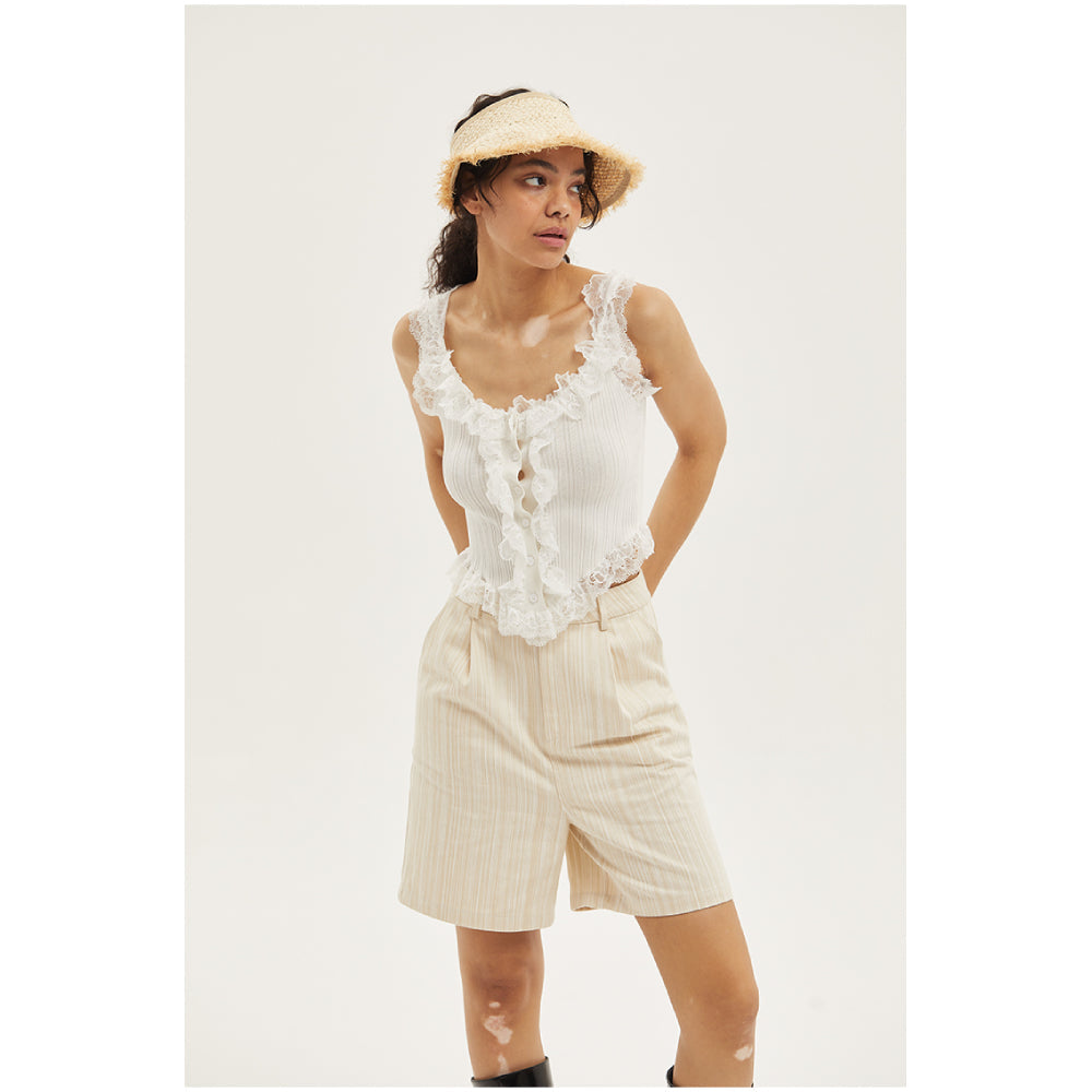 Palavas Lace Edge Slim Vest Top White