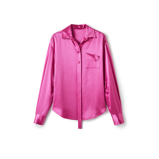 NotAwear Logo Embroidery Oversize Ripple Satin Shirt Rose Red