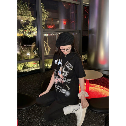 Alexia Sandra Printed Graffiti Rabbit T-Shirt Black